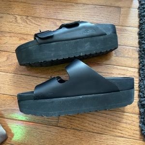 Women's Papillio Matte Black Platform Birkenstock Sandals